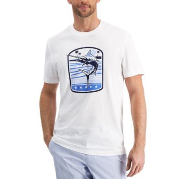 Club Room Men's Bright White & Blue Deep Sea Print Tee Shirt, Size Large, NWT! - Picture 1 of 4